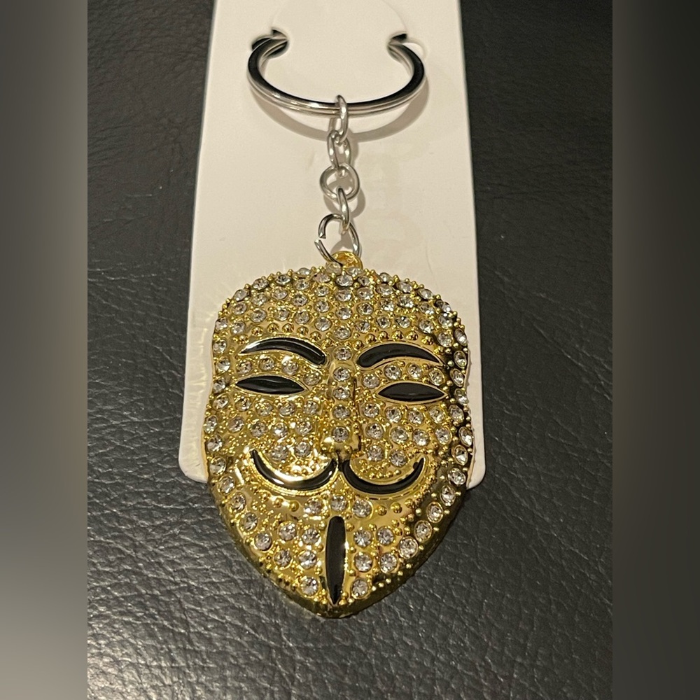 Mint Gold Rhinestone Mask Keychain - Picture 3 of 3